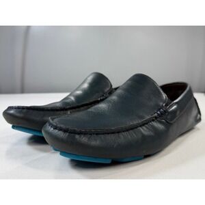 Johnston & Murphy Black Leather Loafers with Blue Accents